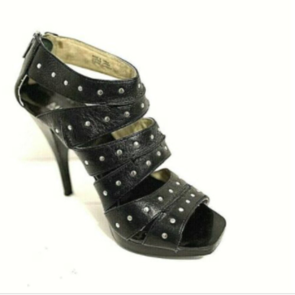 Black Strappy Studded Platform Sandals Rear Zipper